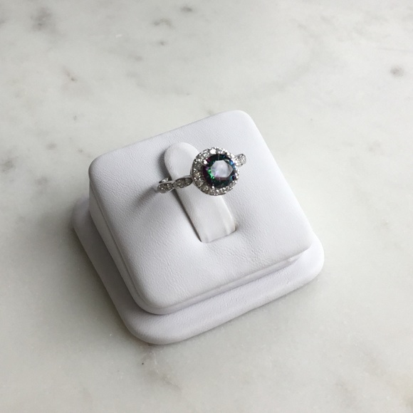 Sterling Silver Rainbow Topaz Cz & Clear Cz Ring - Picture 12 of 15